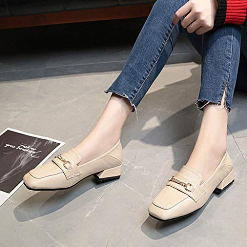 SMALLE ◕‿◕ Penny Loafers for Women with Heel, Women Fashion Penny Loafers Comfort Leather Round Toe Loafers Beige
