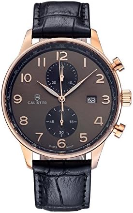 Vernazza Swiss Chronograph Movement Watch with Sapphire Crystal & Black Italian Leather Strap, VERN004, By Callister