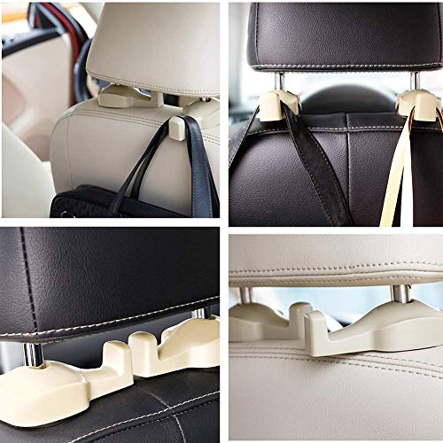 EldHus 4-Pack Car Back Seat Headrest Hanger Holder Hook for Bag Purse Cloth Grocery Beige
