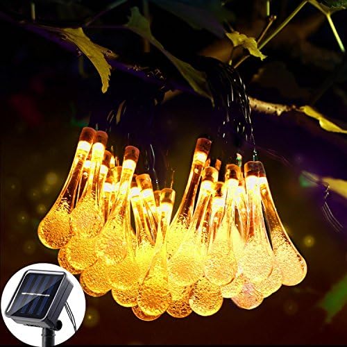 Hongzhen Solar Outdoor String Lights 20ft 30 LED Water Drop Solar String Fairy Waterproof Lights for Garden, Patio, Yard, Home, Christmas, Wedding and Party (Warm White)