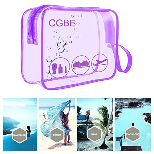 TSA-Approved Clear Travel Toiletry Bag, CGBE Airline Kit 3-1-1 Liquids Toiletries & Cosmetics Packing Organizer Carry-On Luggage Pouch with handle for Women and Men (3 Pack Purple ) - Thumbnail 2