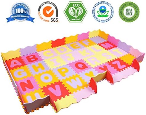 AIMERDAY Baby Play Mat with Fence, 7.7'x4.8' Extra Large Non-Toxic Playmat for Infants Toddlers Kids, Soft Foam Letters Floor Tiles Interlocking Alphabet Crawling Mat for Tummy Time Playroom Nursery