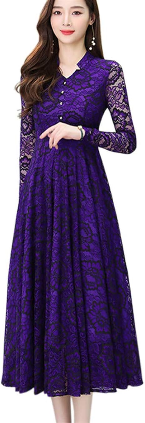 On Line 底を打つ ワンピース レディース 気質 身を修める レース 配合する コート 長い スカート レース ロングスカート 春 秋 M 4xl ワンピース チュニック 通販 Amazon