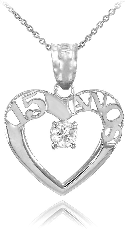 925 Sterling Silver Quinceanera 15 Anos Solitaire CZ Pendant Necklace