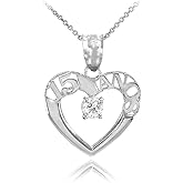 925 Sterling Silver Quinceanera 15 Anos Solitaire CZ Pendant Necklace