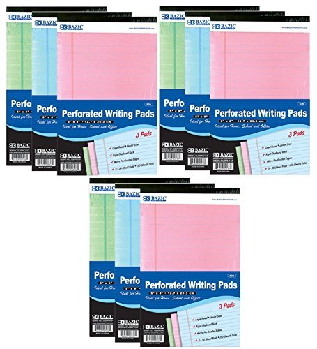 3 Pk, BAZIC Jr. Legal Pad, 5 x 8 Inch, 50 Count (3 Per Pack) colors may vary(9 Pads in Total)