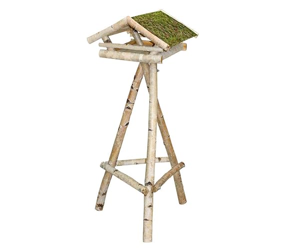 Dehner Natura Wildvogel-Futterhaus Moosdach mit Ständer, ca. 135 x 47 x 50 cm, Birkenholz/Moos, natur