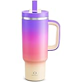 40 oz Tumbler with Handle and Straw: Stainless Steel Insulated Tumbler Keeps Cold for 24 Hours, Leakproof Travel Cup Fits in Cup Holder and BPA-Free, Peach Dream