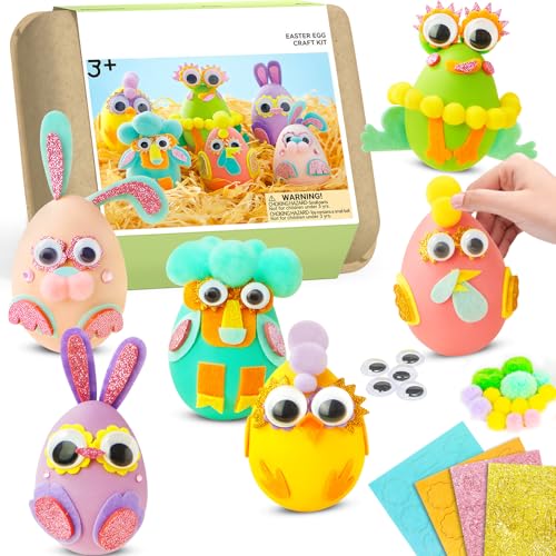 Arts and Kids Crafts Kits - Egg Pom Poms Decoration Craft Supplies & Materials for Toddler DIY School Supplies Kit Birthday Gifts for Girls Boys Age 2-4