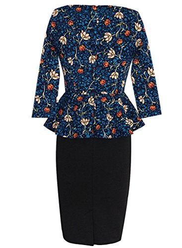 Elegant Vintage Wear To Work Pencil Dress เดรส แฟชั่นชุดทำงาน Saslax ผู้หญิง 3/4 Sleeve Peplum