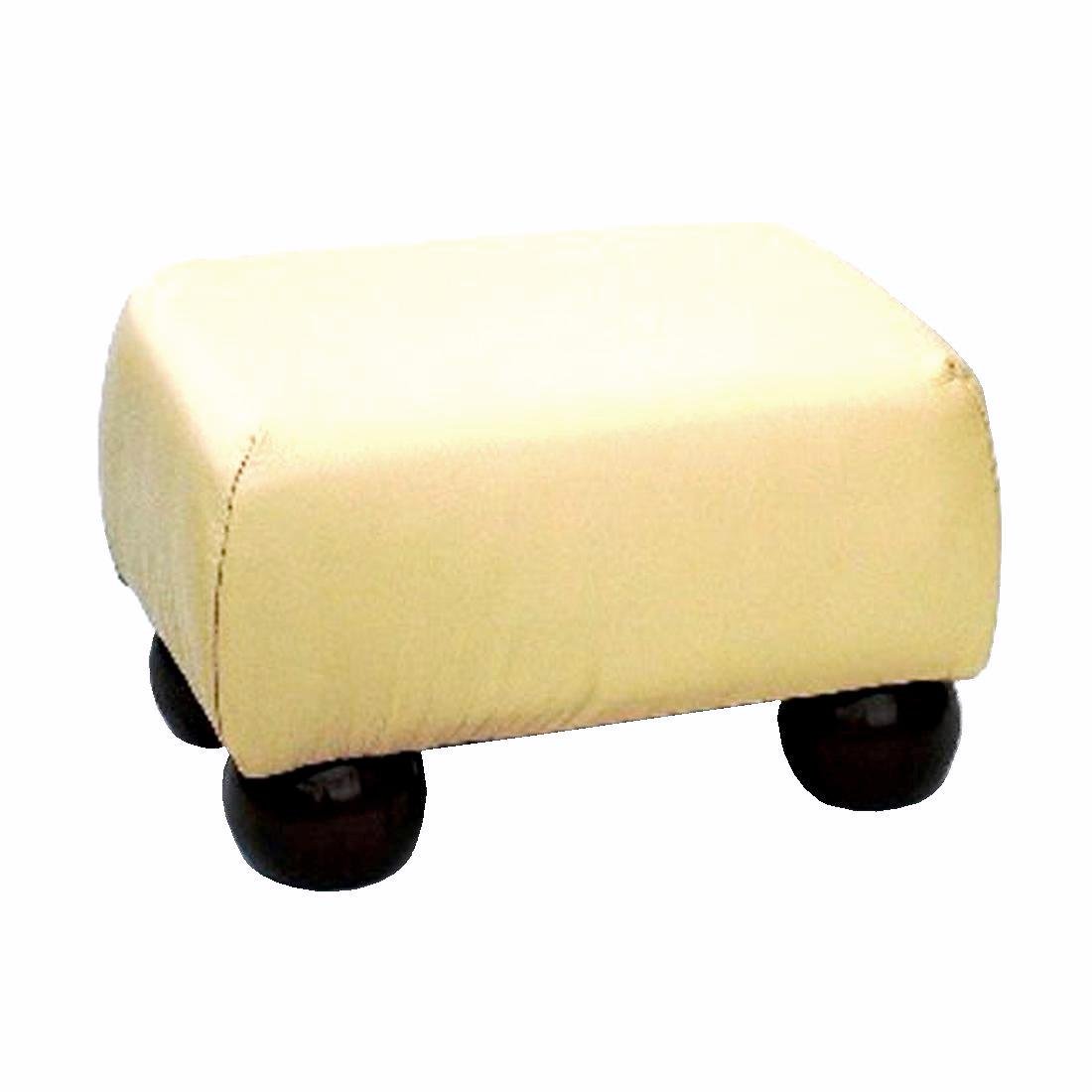 Small Luxury Cream Faux Leather Footstool with Dark Wood Bun Feet