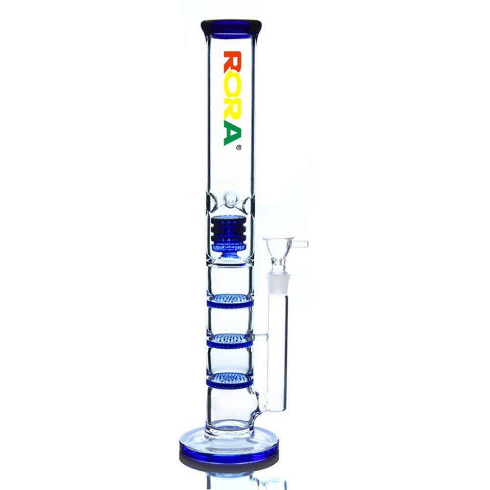 RORA 16inch Tall Water Bongs 18.8mm Big Glass Water Pipe with Bong Bowl Recycler Honeycomb Bongs (Blue)