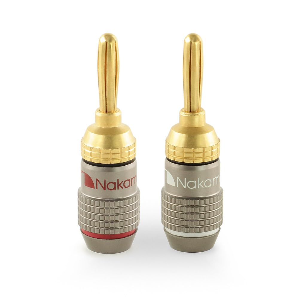 Nakamichi FanLock Excel Series 24k Gold Plated Banana Plug 10 AWG - 18 AWG Gauge Size 4mm for Speakers Amplifier Hi-Fi Stereo Home Theatre Radio Audio Wire Cable Quick Connector 2 Pcs (1-Pair)