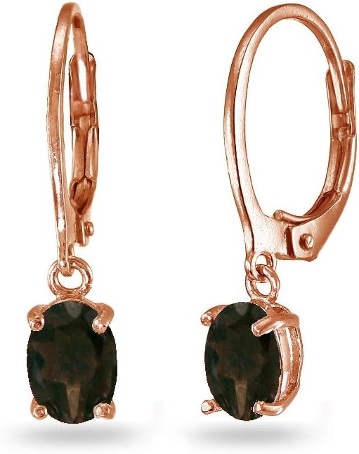 LOVVE Sterling Silver Smokey Quartz 7x5mm Oval Dangle Dainty Leverback Earrings, 3 Metal Options