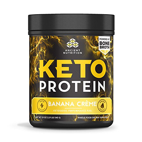 Ancient Nutrition KetoPROTEIN Powder Banana Creme, 17 Servings - Keto Diet Supplement, High Quality Low Carb Proteins and Fats from Bone Broth and MCT Oil