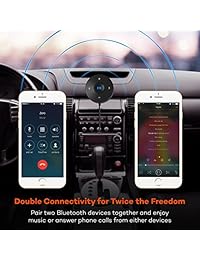 TaoTronics Kit de coche Bluetooth, receptor Bluetooth, Bluetooth 4.2, adaptador de audio manos libres (micrófono integrado, cancelación de ruido CVC 6.0, base magnética 3M, clip de ventilación, cargador de coche dual USB 2.1A)