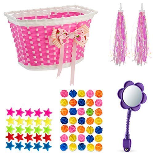 Girls Bike Bicycle Decorations Bike Basket Spoke Beads Streamers, Bike Mirror Cute Fun Pink Purple Decoration