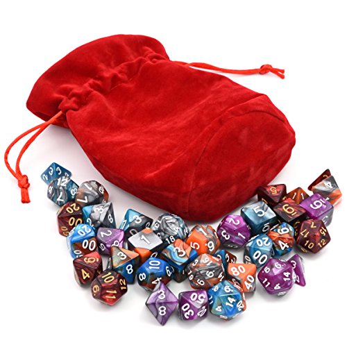 5 Assorted Colors Polyhedral Dice Set for Dungeons and Dragons DnD Pathfinder RPG Role Playing Games with Red Drawstring Dice Bag (Total 5 Sets) - Thumbnail 4