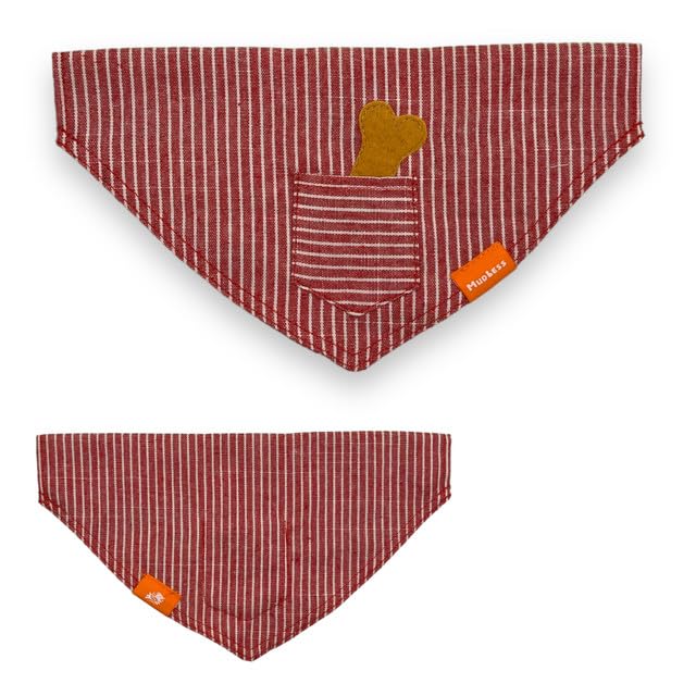 MUDLESS Dog Bandana Neckerchief, Breathable Dog Scarf Accessories, Trendy Triangle Bandanas to Elevate Your Pup's Look for Any Occasion (BonePocket - Red Grid, M)