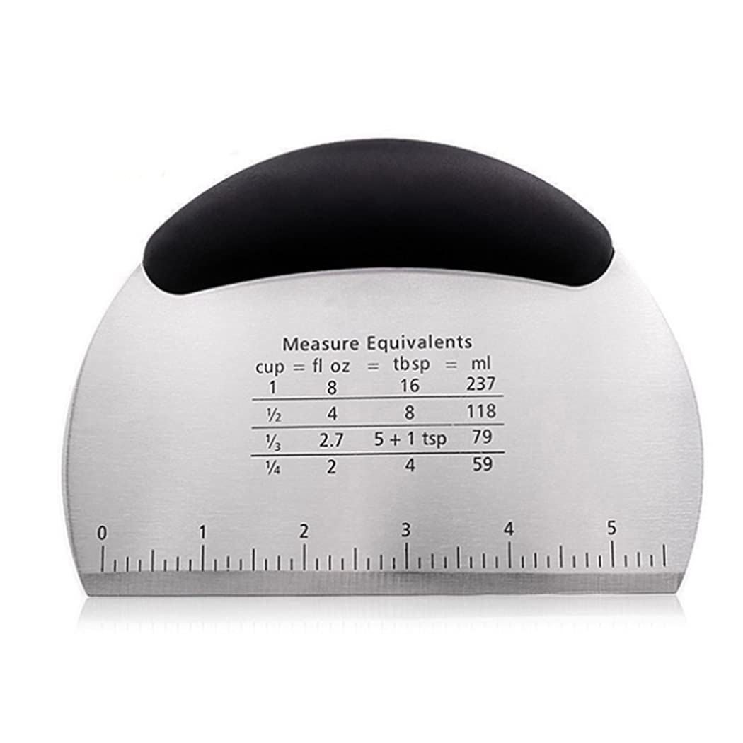 Hoshen 6.5-Inch Multifunctional Thickened Stainless Steel Semicircular Dough Cutter, Double Scale Dough Shredder, Flour Shredder, Non-Slip Scraper Baking Tool