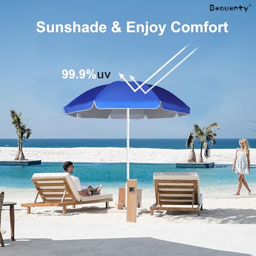 Beauenty 2M Patio Umbrella UV Protection Waterproof Outdoor Beach Umbrella, Adjustable Height Portable Sunshade Umbrella for Garden, Camping, Deck, Yard, Pool