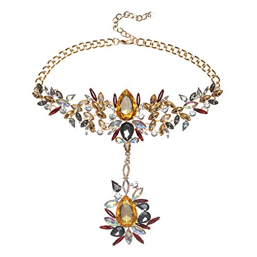 Statement Necklace Gold Chain Colorful Crystal Choker Women Jewelry with Holylove Gift Box-HLN00012 Colorful