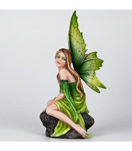 Winged Fairy in Leaf Statue 妖精　Ebros Ebros Elemental Earth Gaia Forest Green Fairy Statue Decorative