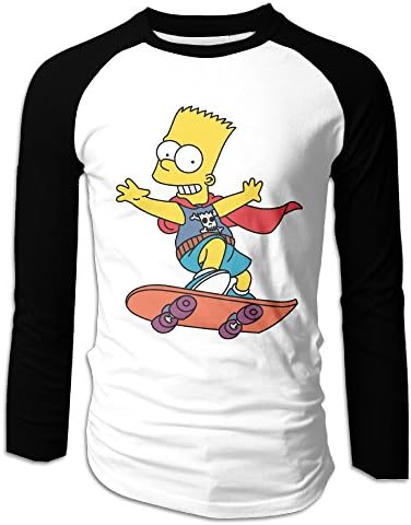 Man's Bart Simpson Skateboard Cotton Long Sleeve Raglan T Shirt Medium Black