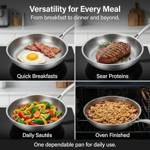 Titanium Hammered Pan Pro with Lid, PFAS/PFOA/PTFE-Free Non stick Titanium Frying Pan, Dishwasher & Oven Safe, Scratch Resistant, 12 Inches Even Heating Titanium skillet, Compatible With All Cooktops