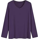 Latuza Women's Viscose Long Sleeve Sleep T-Shirt V Neck Pajama Top S-3X
