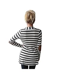 Chaqueta de manga larga para mujer, cuello a rayas, con codo abierto, parte superior