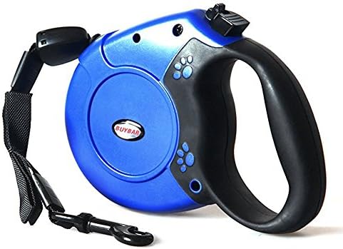 BUYBAR Eco-Friendly Retractable Nylon Dog Leash with One Button Lock and Ergonomic Hand Grip, Large, Blue