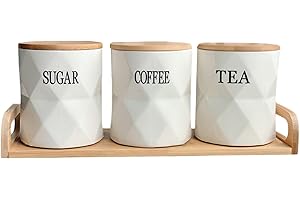 Tea Sugar and Coffee Containers Set, 3Pcs Round Tea Coffee Sugar Canisters with Lids & Tray Heteromorphic for Storing Candy, 