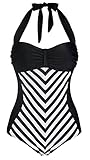 MiYang Retro Vintage Striped One Piece Monokini Chevron Lines Swimsuit