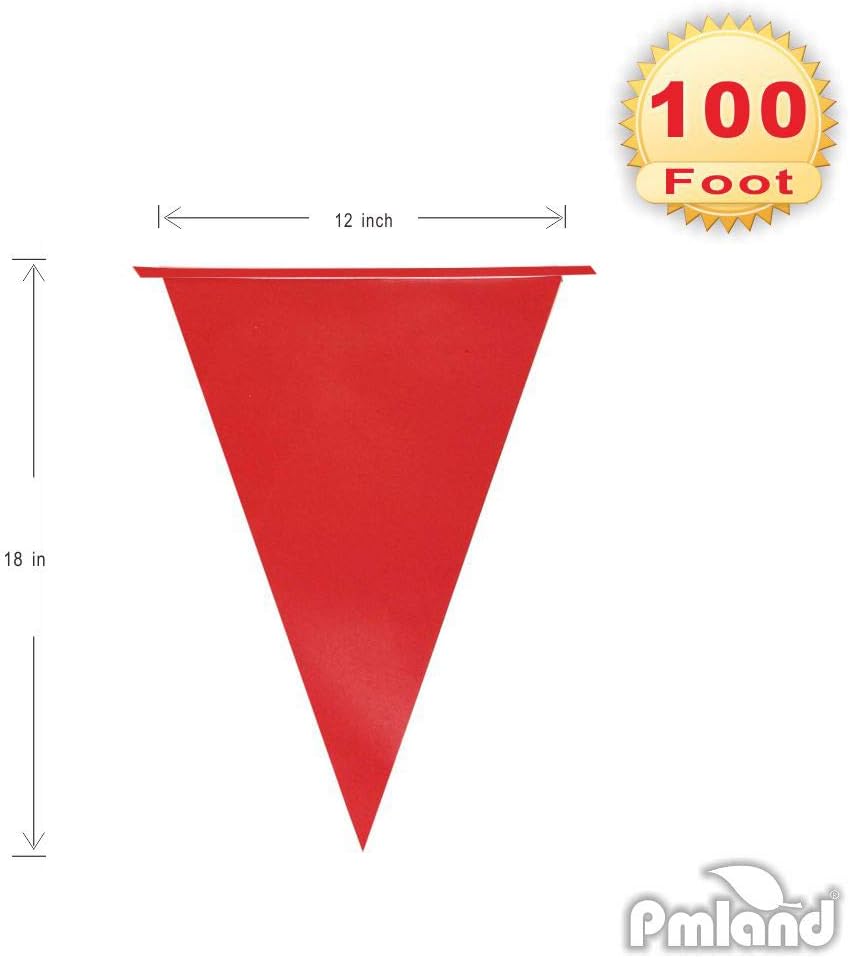 PMLAND Red Pennant Banners on 100 Feet Long String for Event Party Festival Décor