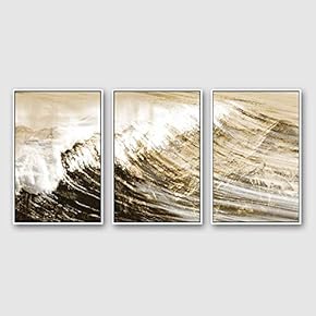 3 Piece Framed CanvasWall Art for Living Room, Bedroom Golden Waves Canvas Prints for Modern Home Decoration Ready to Hang - 16"x24"x3 Panels