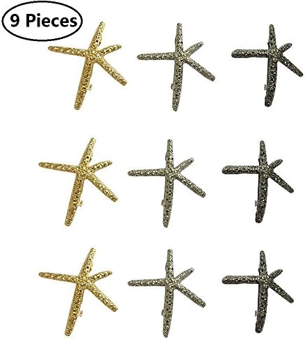 Tsuen 9 Pieces Starfish Hair Clips Hair Pins, Punk Women Girls Minimalist Dainty Metal Starfish Design Hair Clip Pins Claw Barrettes Sea Lover Hair Accessories for Women Girls, Pack of 9