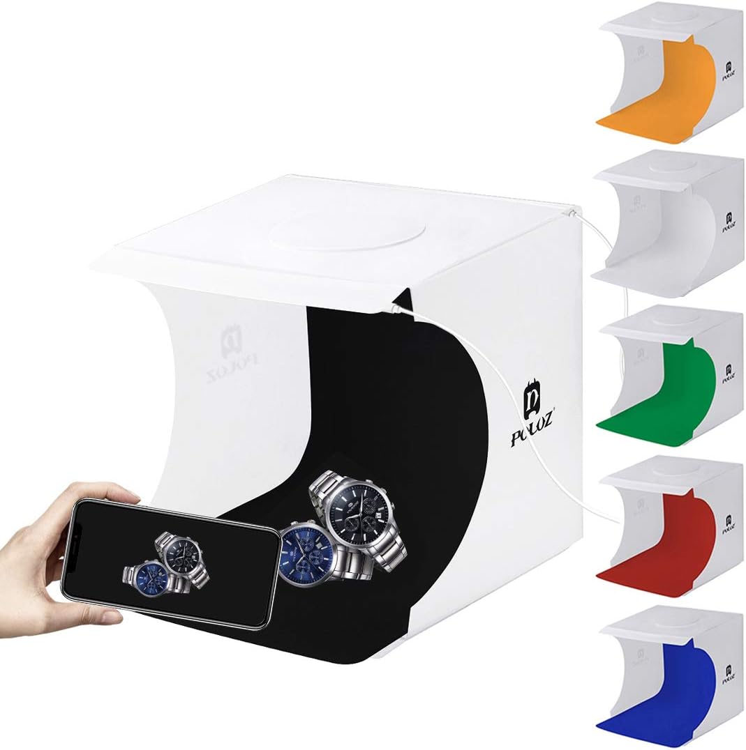 Portable Photography Studio Kit, Foldable Professional Mini Photo Shooting Box Tent, Built-in 2 LED Panels, 6 Backdrops, 24cm x 23cm x 22cm