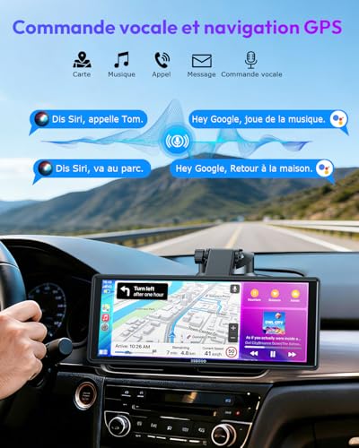 ESSGOO 10.26 Inch CarPlay Car Screen with Backup Camera Supports A-pple CarPlay & Android Auto, GPS, FM, Mirror Link, Bluetooth Hands-Free Calls, Siri and Google Assistant