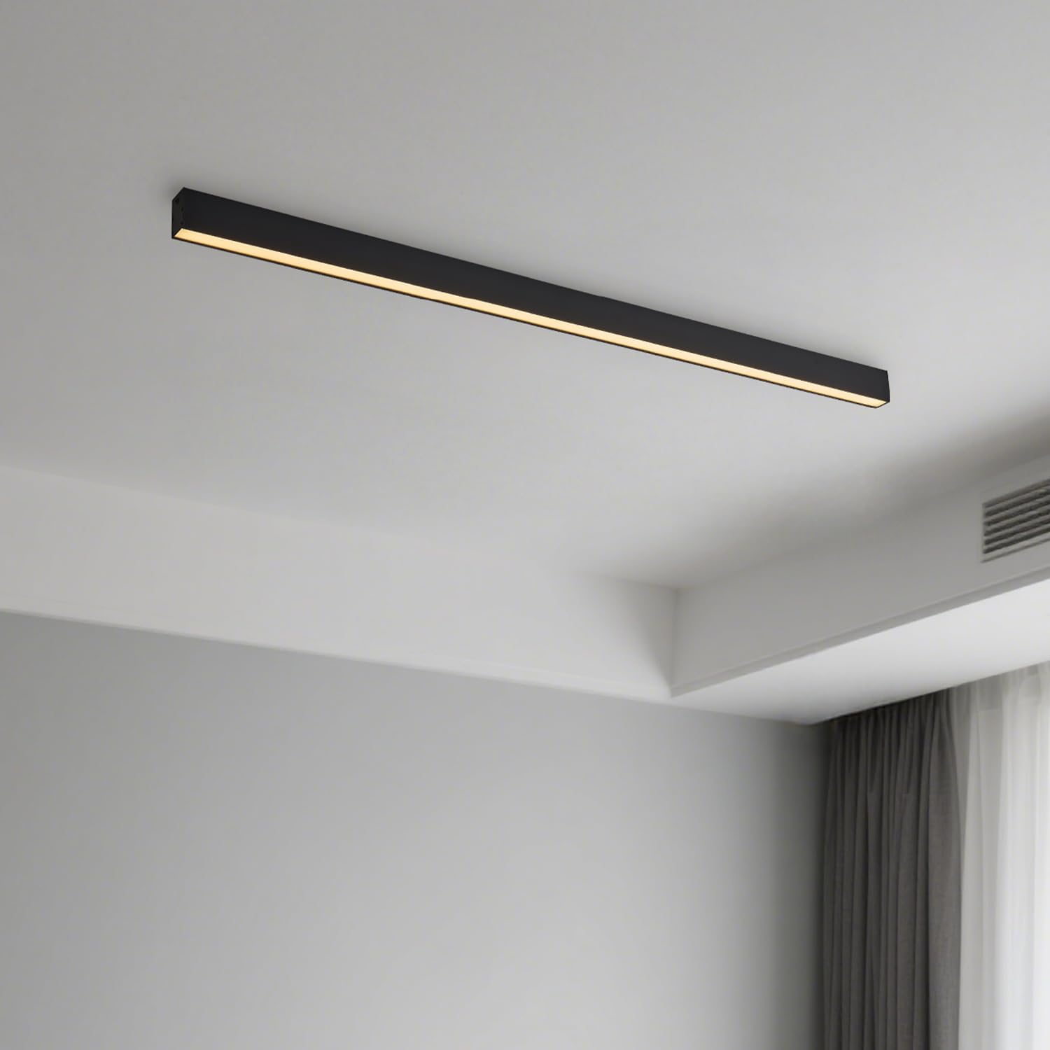 Photo 1 of Black ceiling light LED, modern and simple, long strip ceiling surface installation, suitable for living room, bedroom, corridor and kitchen, remote control to switch color and brightness, 59 inches
