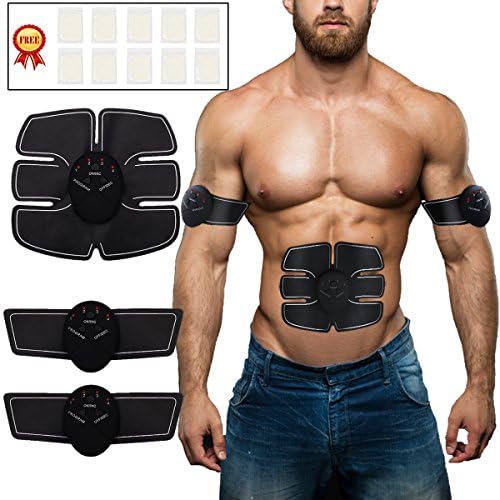 ESMK ABS Stimulator Portable Ultimate Abs Stimulator Abdominal Muscle Toner Unisex Massage Toning Belt for Abdomen/Arm/Leg Training - white(FREE 10 Gel Pad)