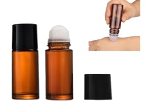 2Pcs Brown 50ml Glass Essential Oil Roller Bottles,Large Empty Roller Bottles Refillable,Deodorant Bottle Containers Rollerba