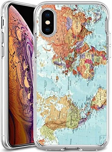 Soft TPU Case for Newly Released iPhone Xs Max, Transparent Clear Lightweight Printed World Map iPhone Xs Max [Latest Model 2018] Cover Case