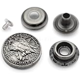 CRAFTMEMORE 2 Sets 1 Inch Eagle Dollar Coin Concho Snap Fasteners Ring-Socket Snaps Button Wallet Decorative Closure DIY Leather Craft (CHS14X, Antique Silver)
