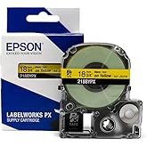 Epson LABELWORKS 218BYPX Genuine PET (Polyester) Tape Cartridge - Black on Yellow Industrial Label Maker Tape - 3/4" (18MM) Wide, 30 ft