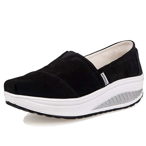 Solshine Damen Wildleder Loafers mit Keilabsatz Laufschuhe Plateau Freizeitschuhe