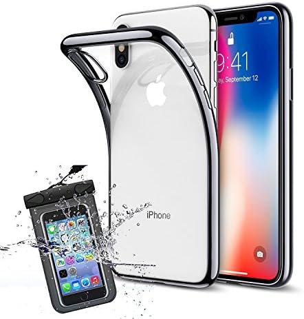iPhone X Case, OSIRA iPhone 10 Crystal Clear Case Flexible Soft Gel TPU Cover Shell Skin Anti-Scratch Shockproof Case for Apple 5.8" iPhone X /iPhone 10 (2017) - (Space Gray+Waterproof Case)