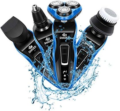 Garing 4 in 1 Rechargeable Electric Shaver Razor Men Rotary Shaver for Men Cordless Wet Dry Beard, Nose, Ear, Body Hair Trimmer, Face Cleaning Brush (Black)