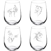MIP Set of 4 Wine Glass Gift Fancy Horse Collection (17 oz Stemless)