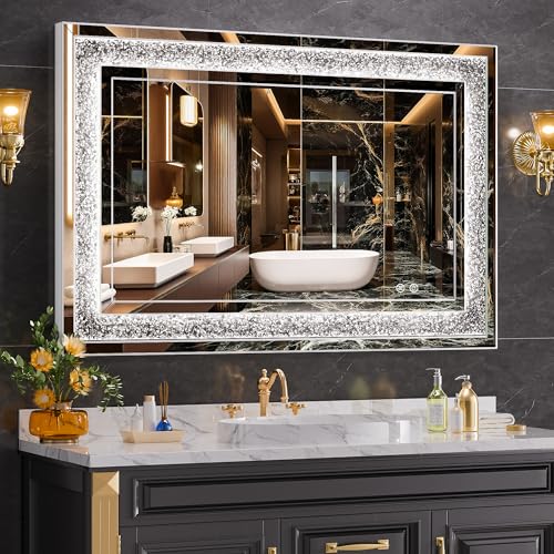 WINNICE Specchio da parete a forma di diamante a LED, 101,6 x 66 cm